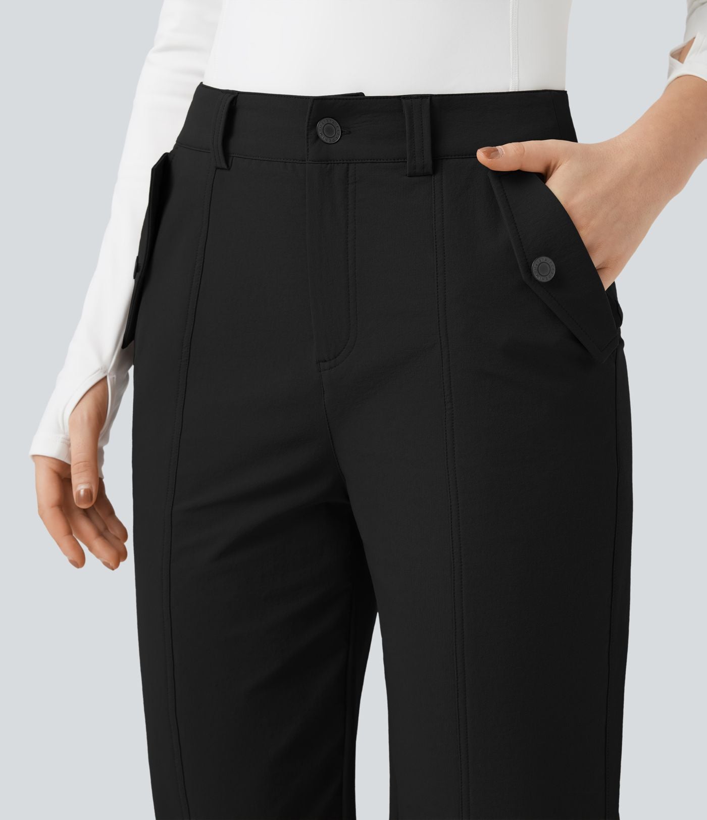 Pantalon de randonnée droit déperlant taille mi-haute avec poches