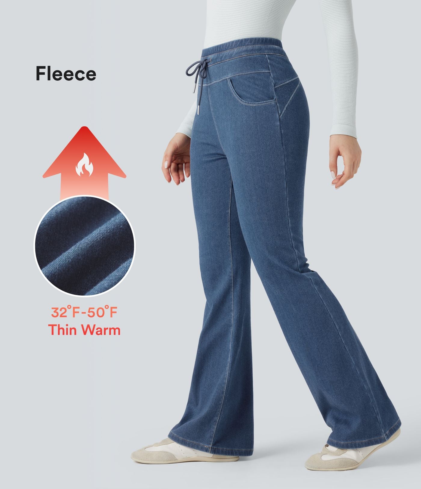 Halara Flex™ Denim Heat Legging casual évasé taille haute avec cordon de serrage et poches