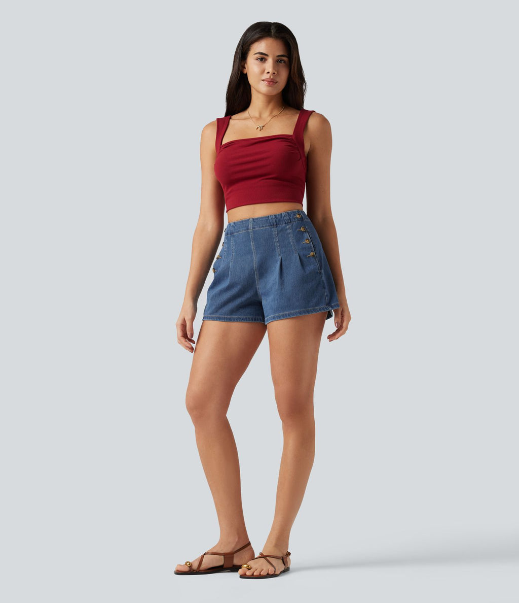 Halara Flex™ Short en denim taille haute 7,5 cm avec poches