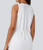 Robe active de yoga mini 2 pièces à col rond, sans manches, cordon de serrage et poches latérales