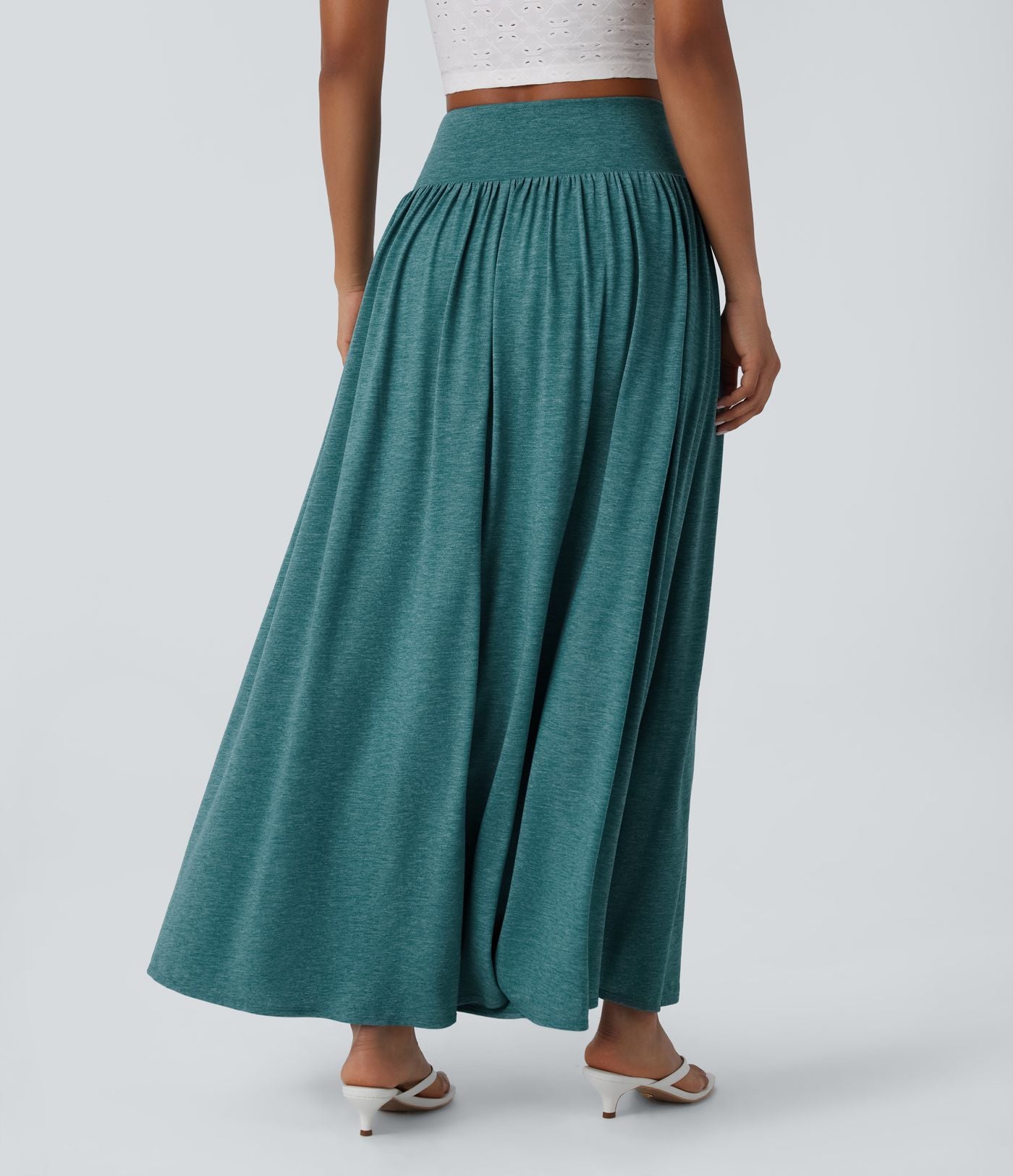 Jupe décontractée maxi fluide 2-en-1 taille haute avec fente