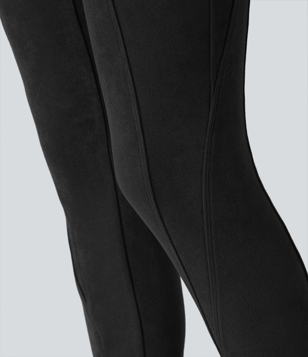 Legging décontracté en suédine taille haute, gainant, avec poches latérales