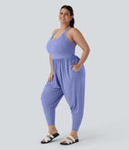 Combinaison sarouel dos nu torsadée grande taille avec poche latérale - Édition facile à enfiler