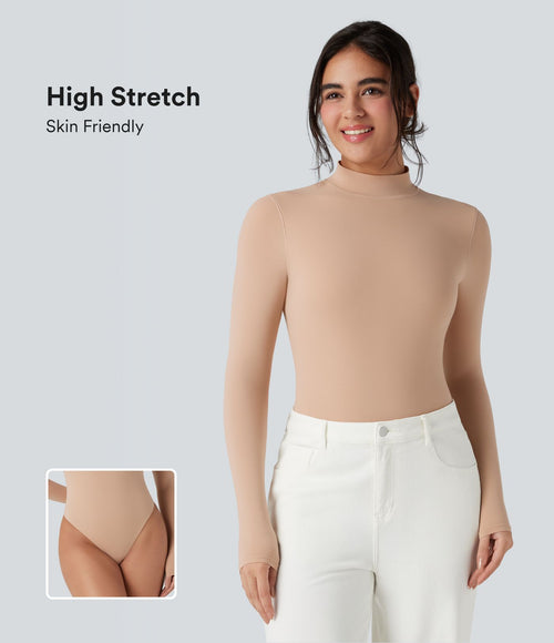 Body extensible col montant manches longues coupe ajustée
