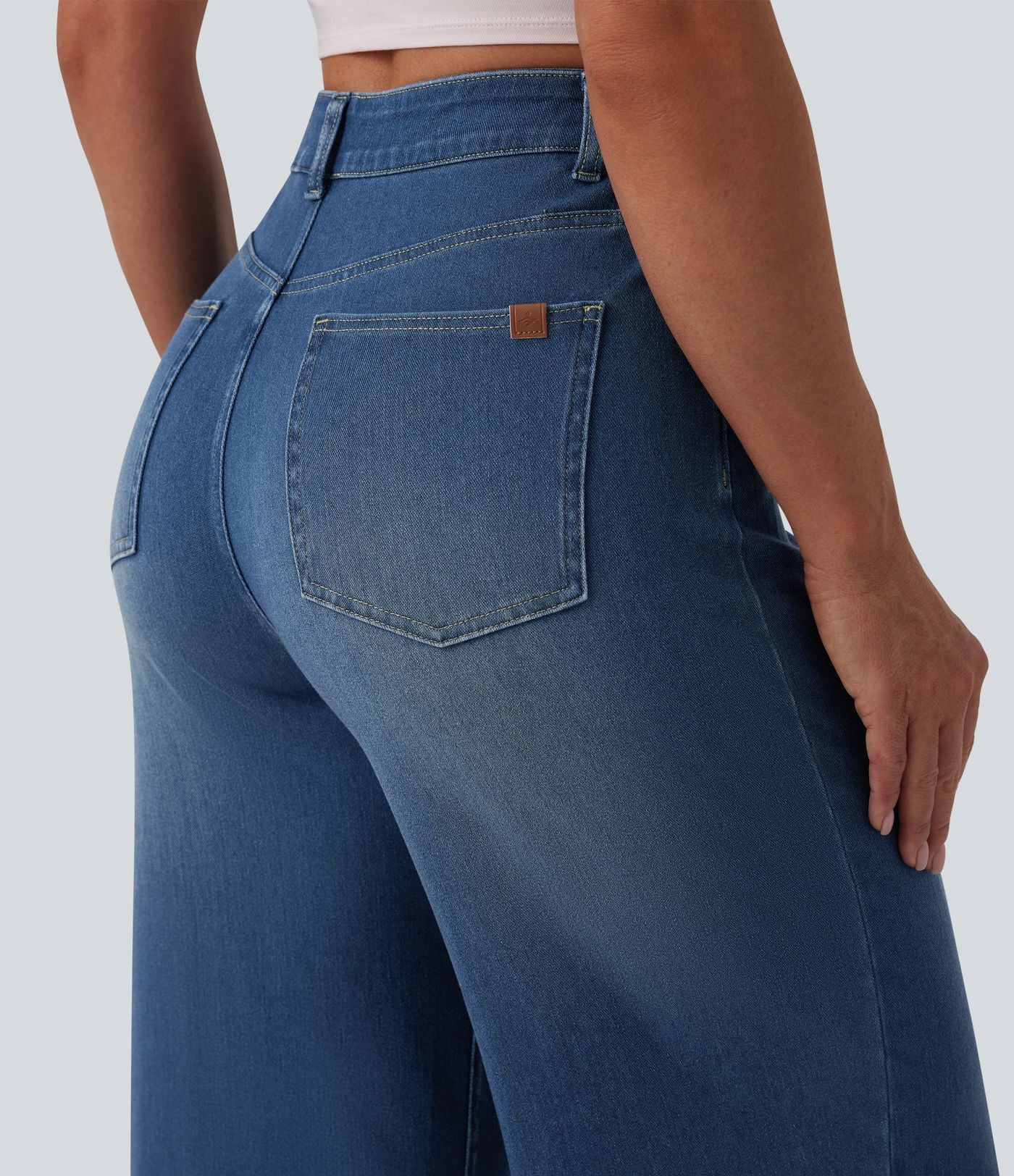 Halara Flex™ Jean large casual raccourci taille haute en lyocell drapé, avec poches