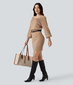 Robe pull mini moulante col bateau manches longues