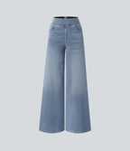 Halara Flex™ Jean Large Casual Taille Haute Poches Multiples Tricot Extensible Délavé