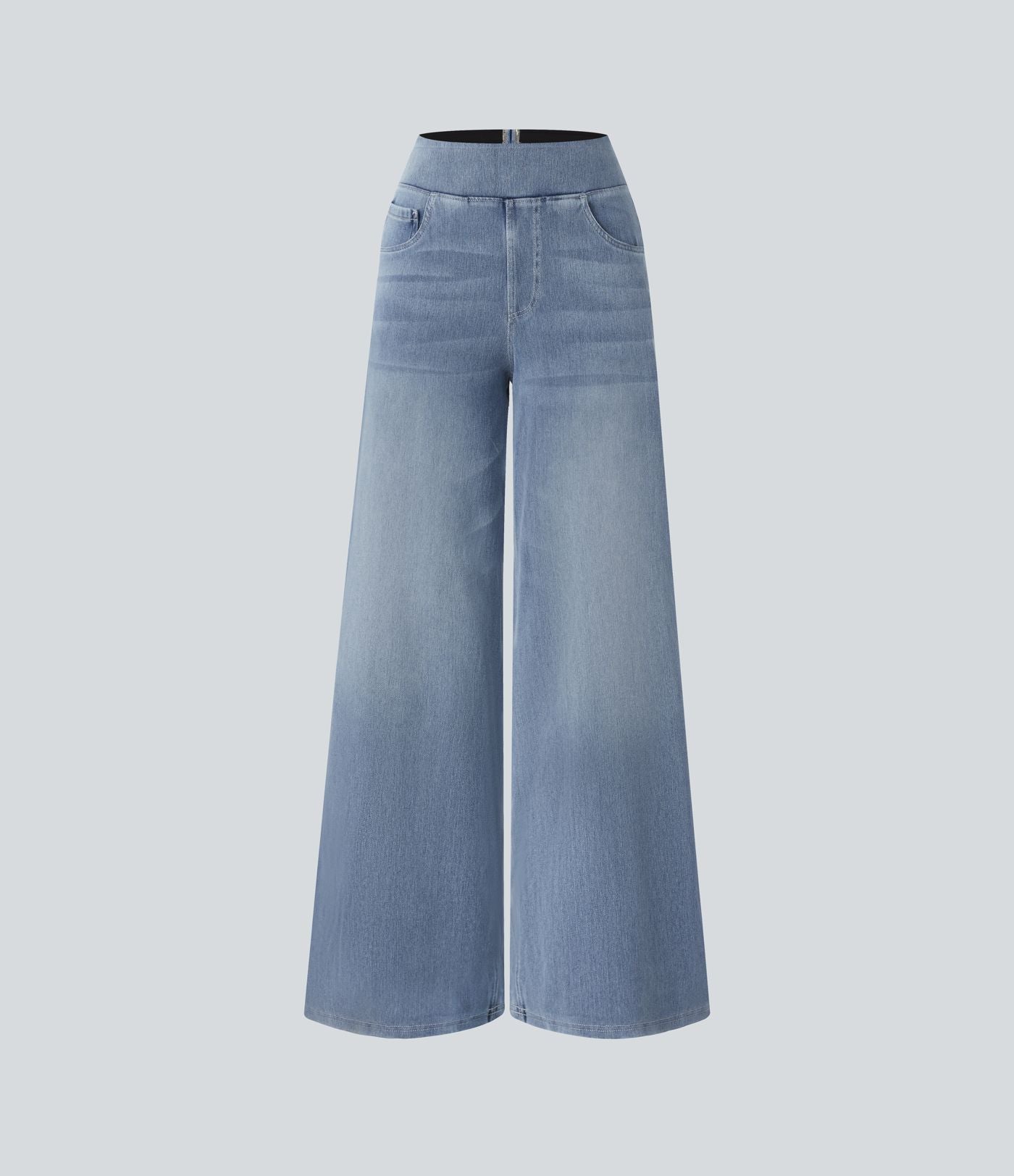 Halara Flex™ Jean Large Casual Taille Haute Poches Multiples Tricot Extensible Délavé