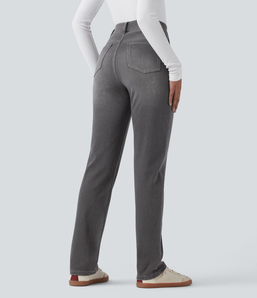 Halara Flex™ Jean casual délavé jambe droite taille haute gainant avec poches