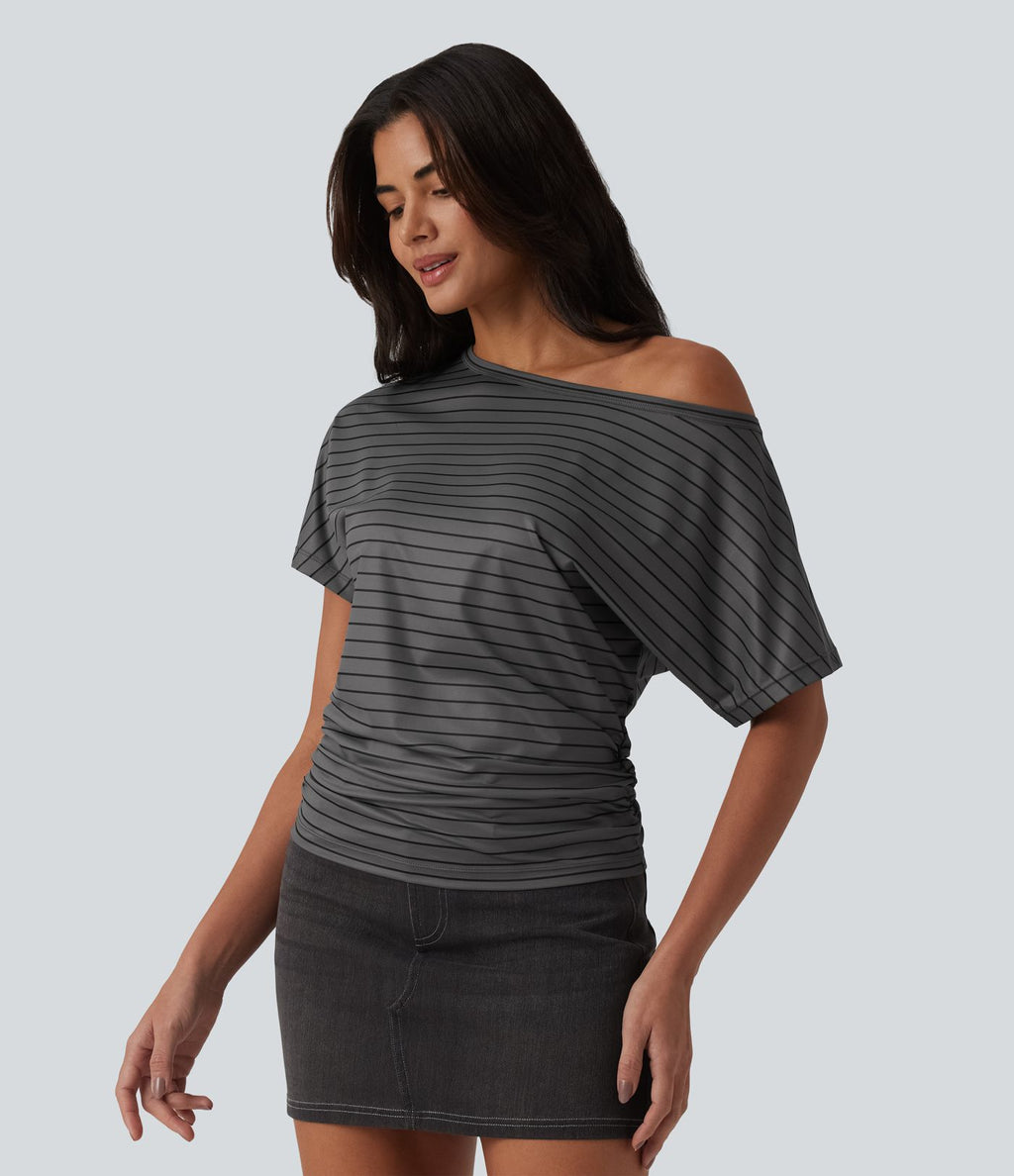 T-shirt casual une épaule manches courtes à rayures