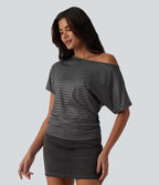 T-shirt casual une épaule manches courtes à rayures