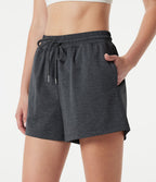 Short de sport, taille haute, cordon de serrage, séchage rapide, 7,5 cm, à poches