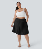 Jupe grande taille fluide froncée taille haute avec poches