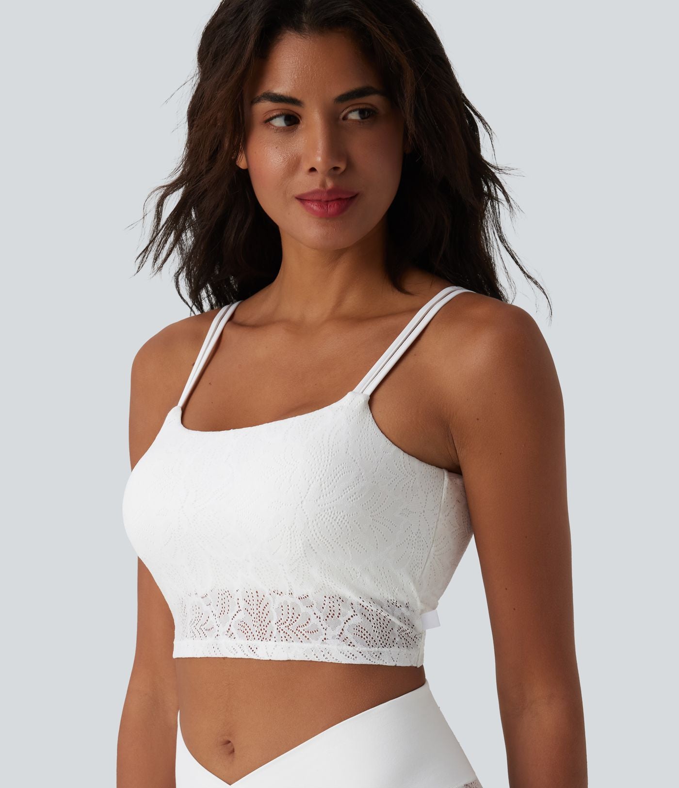 Brassière de sport courte SoftlyZero™ col U en dentelle