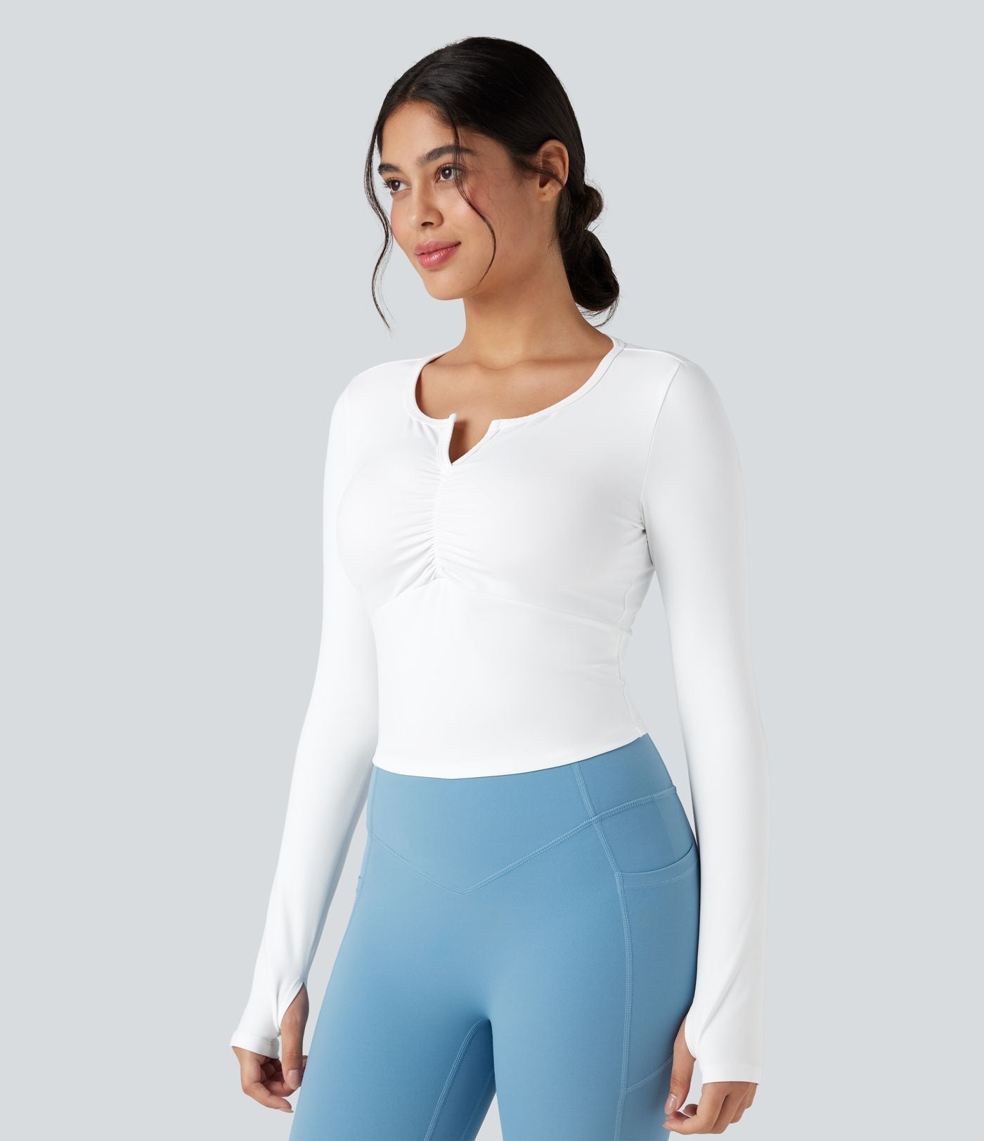Tops de sport yoga SoftlyZero™ Plush manches longues avec trous pouces