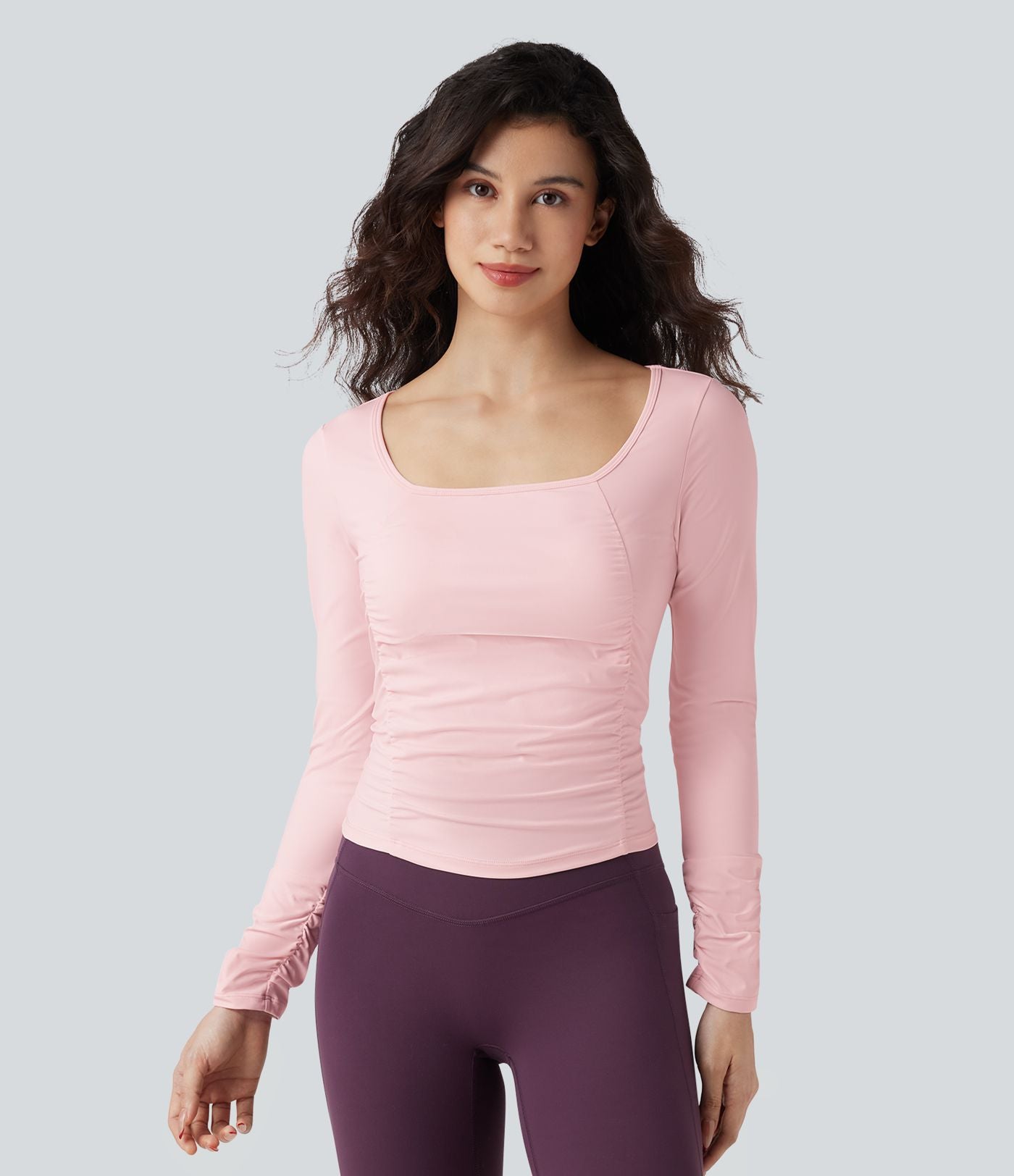 Haut de sport entraînement SoftlyZero™ Airy col carré manches longues froncé effet frais InstantCool