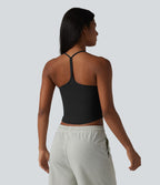 Débardeur décontracté col U dos en Y à effet frais InstantCool, ourlet arrondi et brassière intégrée à séchage rapide, protection solaire UPF50+