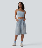 Bermuda denim décontracté Halara Flex™ taille haute avec poches