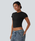 T-shirt baby tee décontracté court ajusté col rond