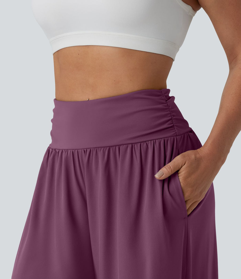 Pantalon fluide Breezeful™ taille haute à séchage rapide avec fronces, fente et poches