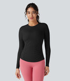 Top de sport yoga ajusté col rond manches longues raglan