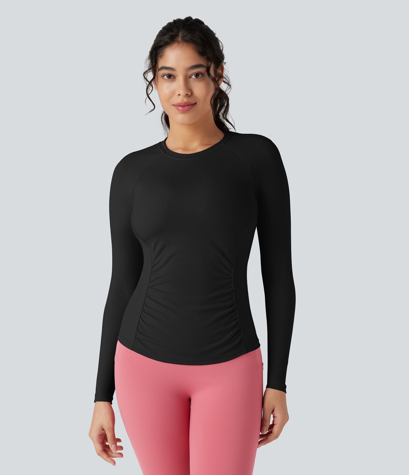 Top de sport yoga ajusté col rond manches longues raglan