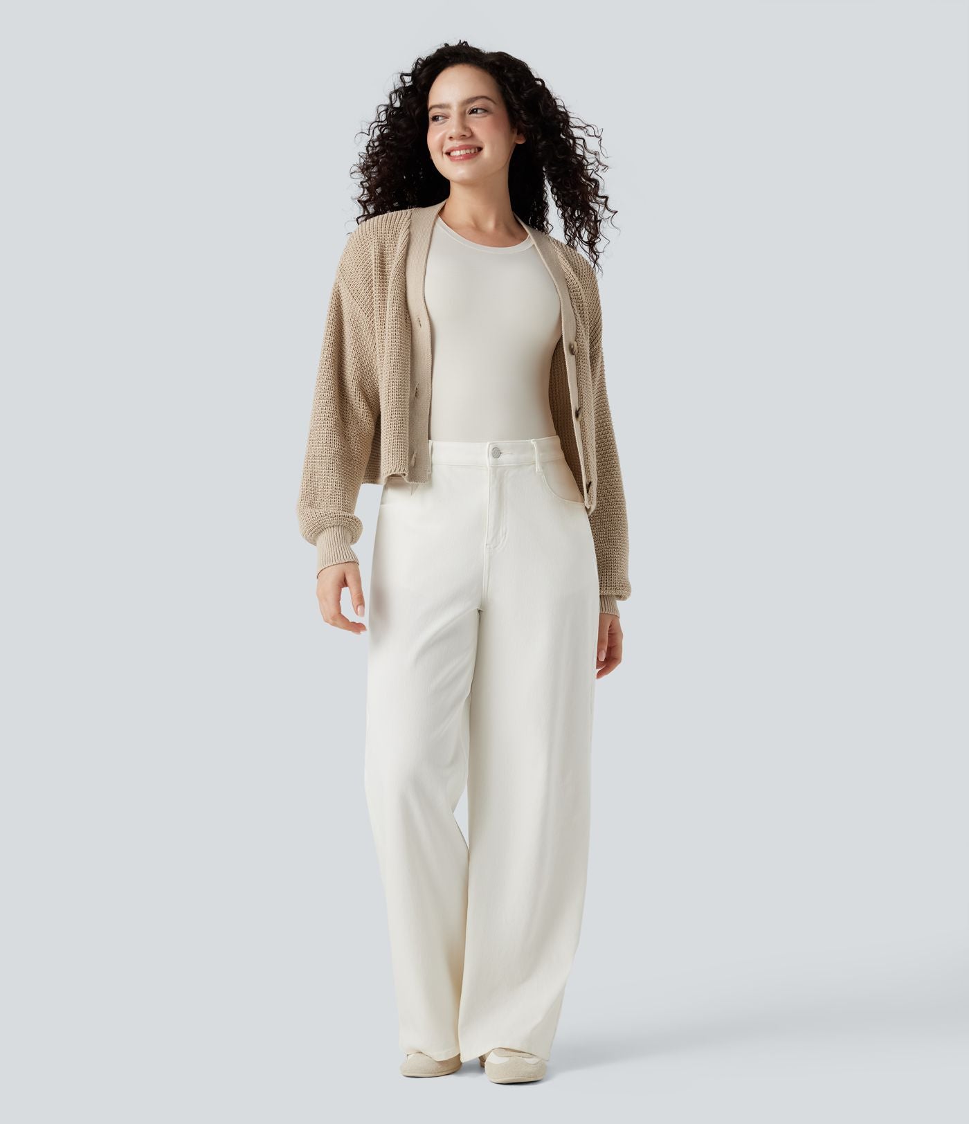Cardigan gaufré col V manches longues