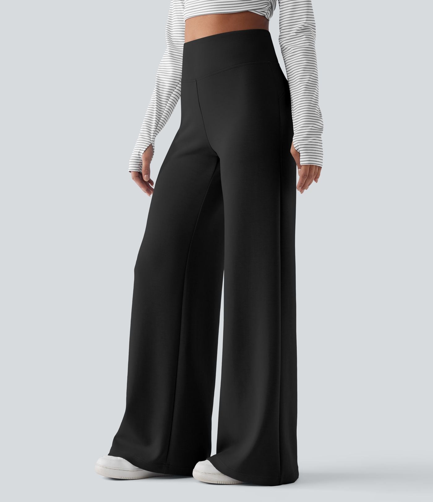 Pantalon décontracté ample taille haute avec poches