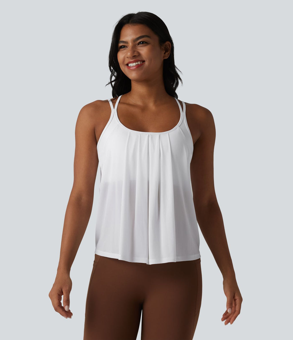 Débardeur de yoga plissé en maille contrastée avec soutien-gorge intégré