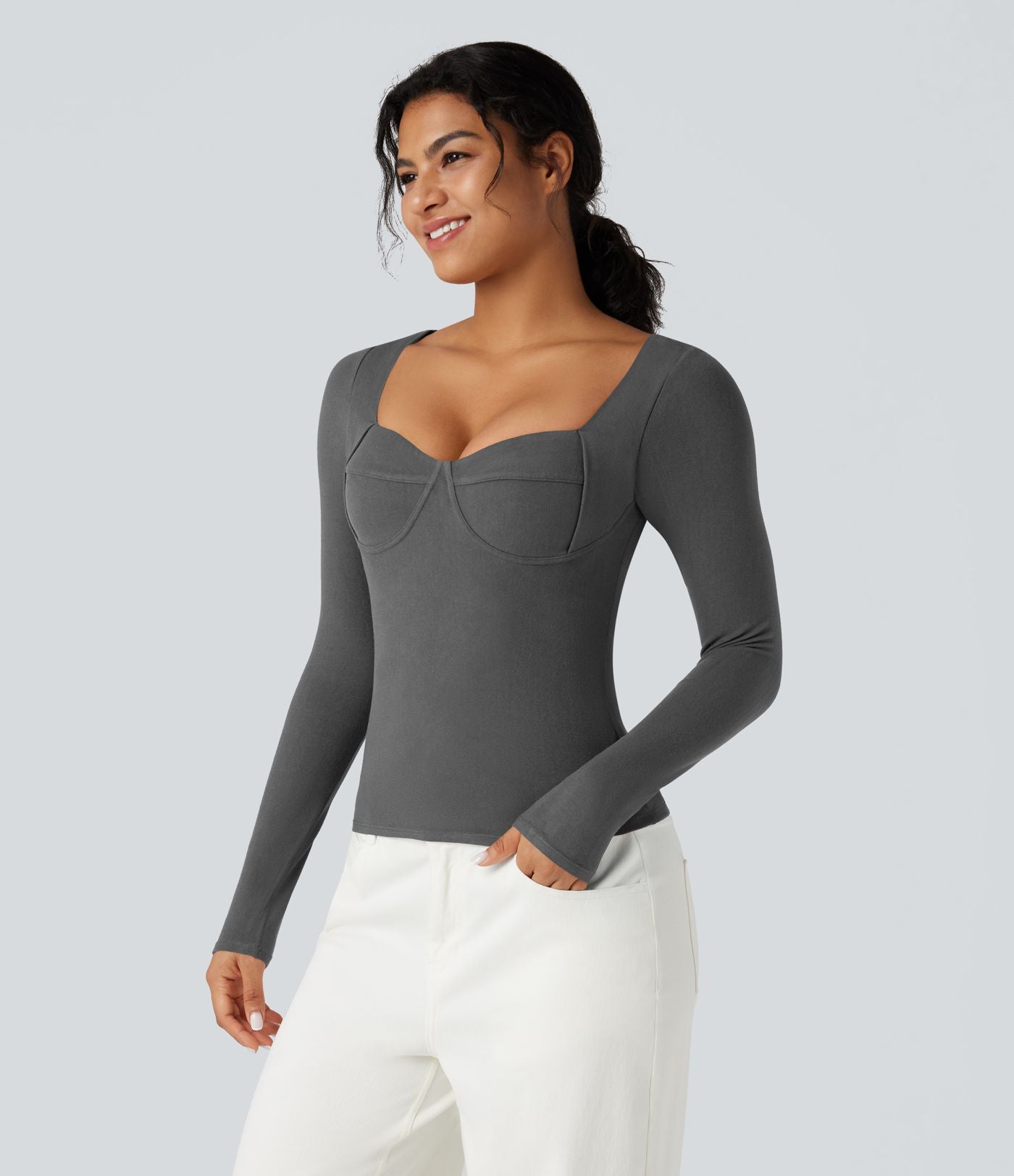 Top casual chaud push-up à col cœur et manches longues - Bonnet A/B