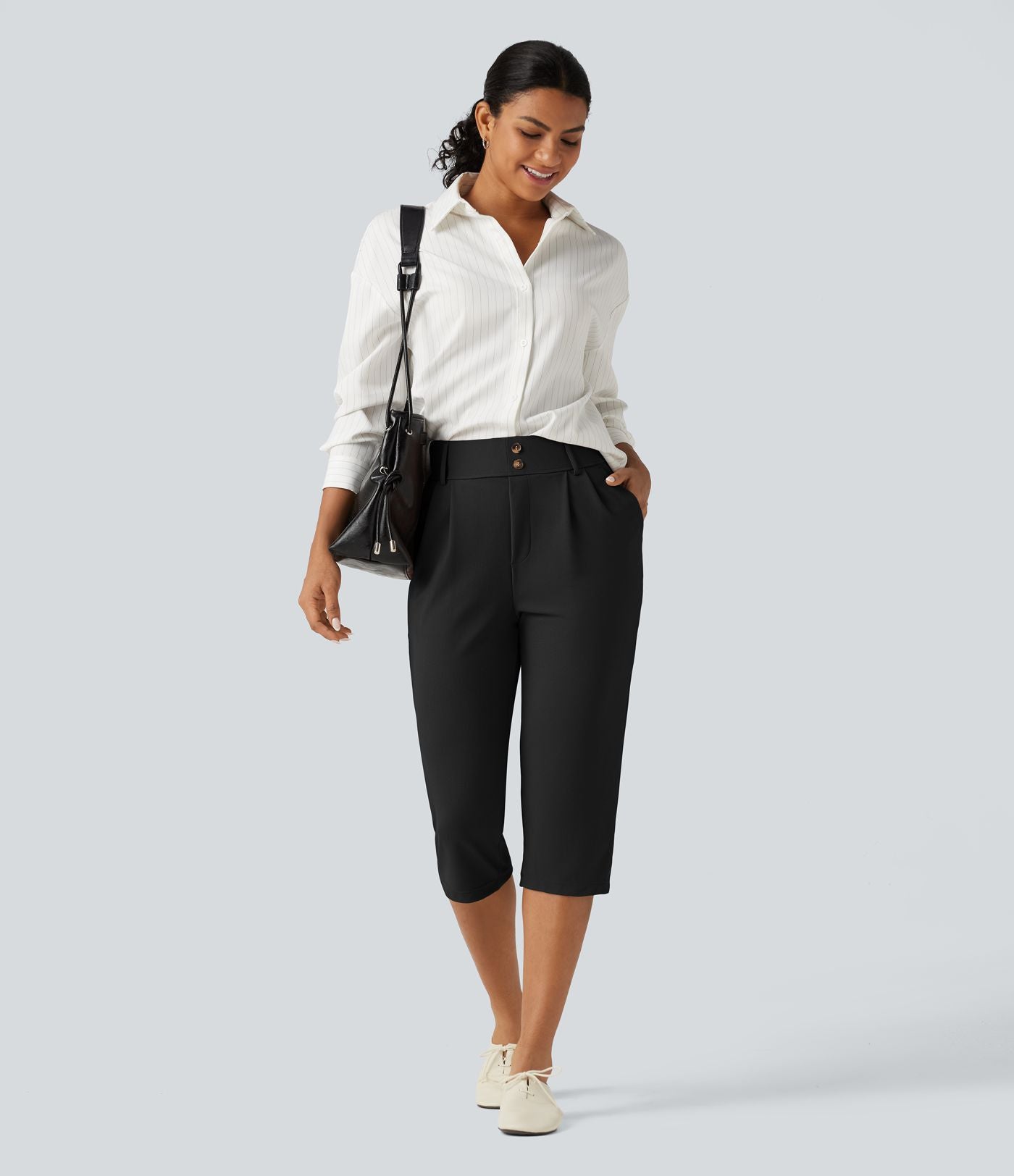 Pantacourt habillé Halara Flex™ taille haute fuselé en tissu gaufré avec poches