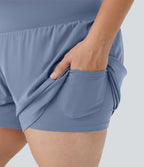 Short Yoga 10cm Plus Longue Taille Ultra Haute 2 en 1 Poche Arrière Poche Cachée Latérale Grande Taille