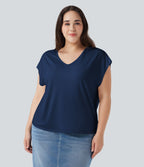 T-shirt décontracté grande taille col V manches courtes