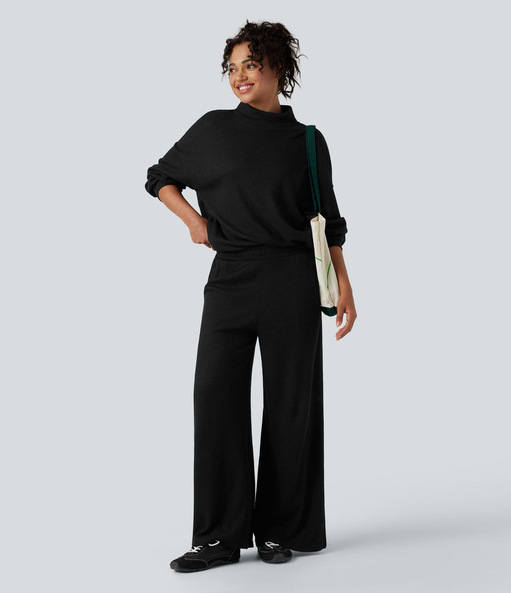 Sweat-shirt gaufré col montant manches longues coupe décontractée avec poches