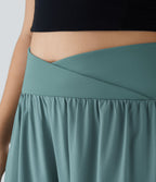 Breezeful™ Pantalon de Vacances Grande Taille Taille Haute avec Découpe Croisée Plissé Poche Latérale Fente et Séchage Rapide