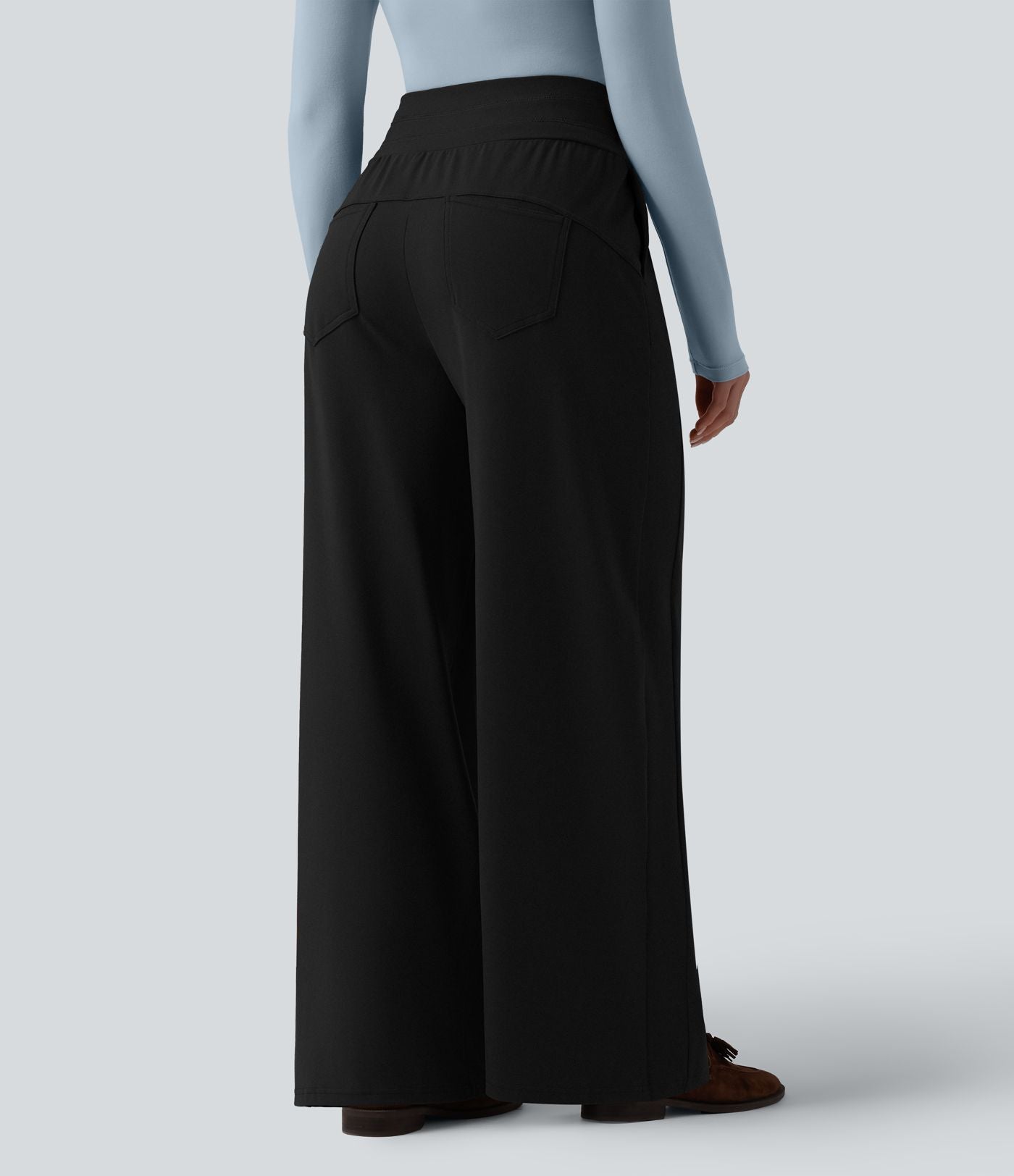Pantalon large casual taille haute avec poches