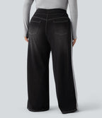 Halara Flex™ Jean large fluide taille haute à rayures délavé décontracté grande taille avec poches
