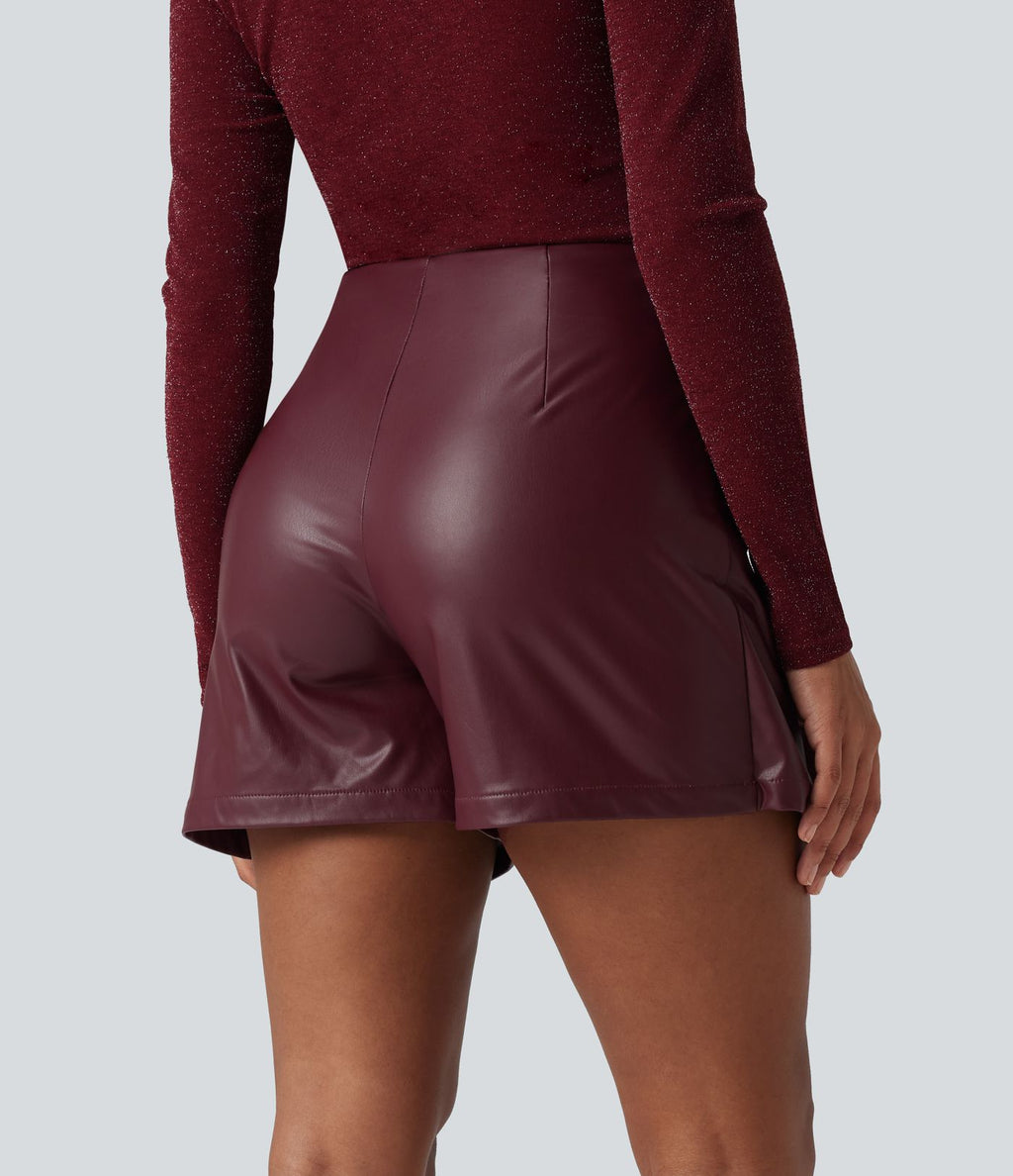Jupe-short de décontractée courte tissu enduit taille haute