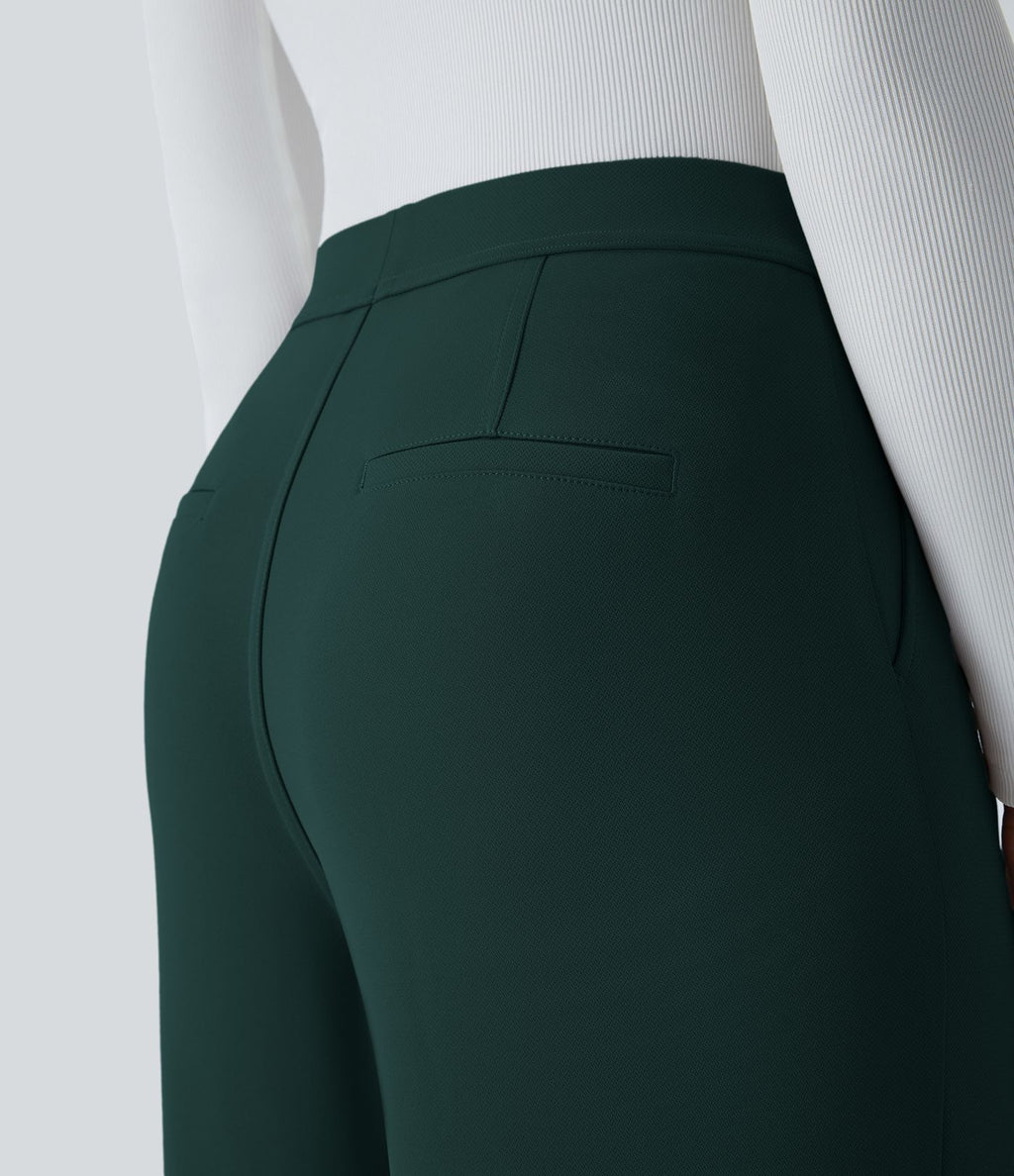 Halara Flex™ Pantalon Tailleur Droit à Taille Haute avec Pli Poches Latérales en Crêpe