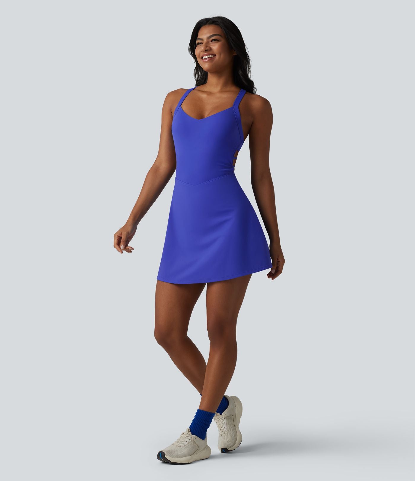 SoftlyZero™ Plush Robe sport mini de yoga 2-en-1 dos nageur croisé dos nu avec soutien-gorge intégré et poches - Easy Peasy