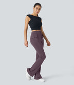 Pantalon cargo décontracté évasé taille haute avec poches à rabat latérales
