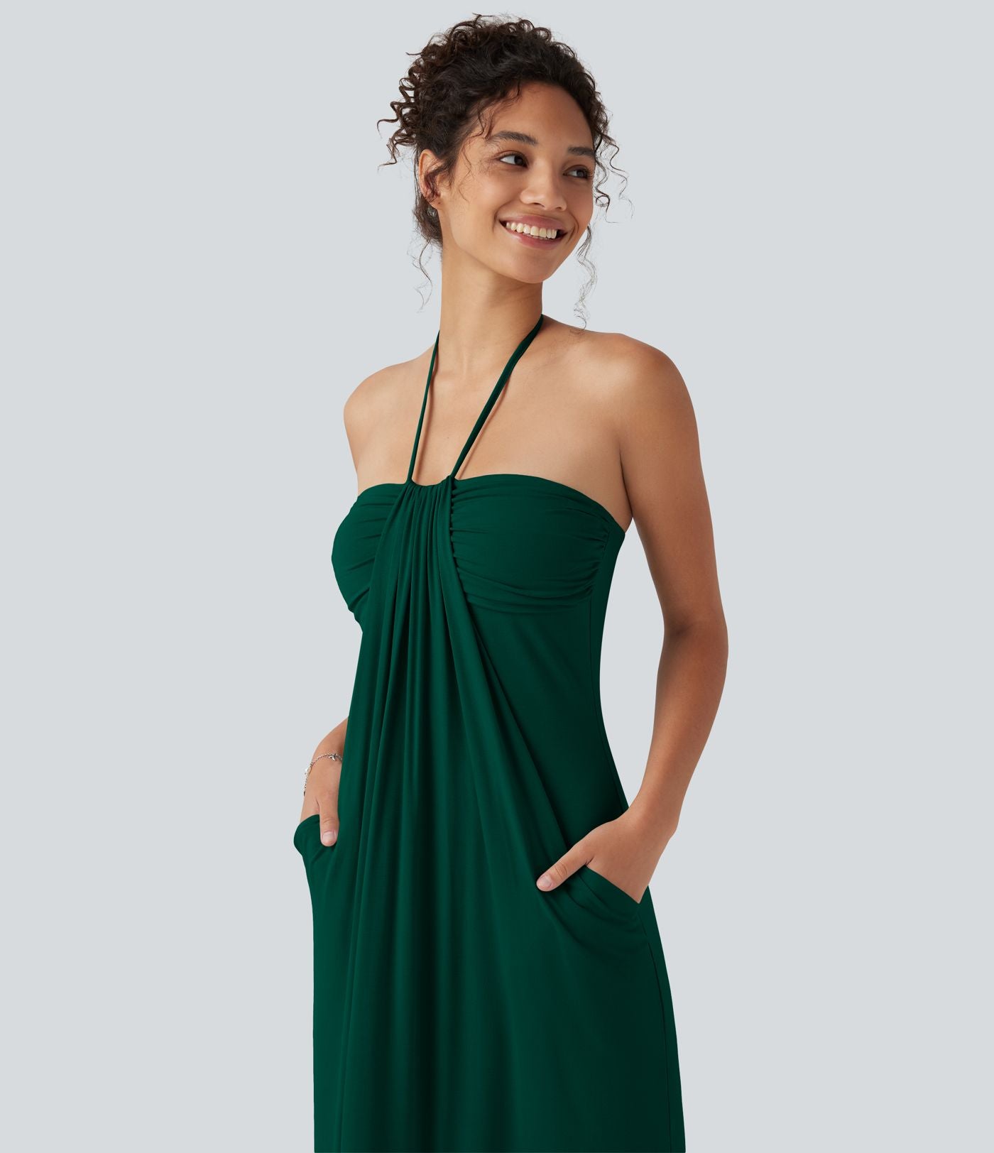 Robe longue dos nu à nouer avec soutien-gorge intégré et poches