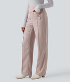 Pantalon tailleur taille haute à coupe droite pied-de-poule avec poches Halara Flex™