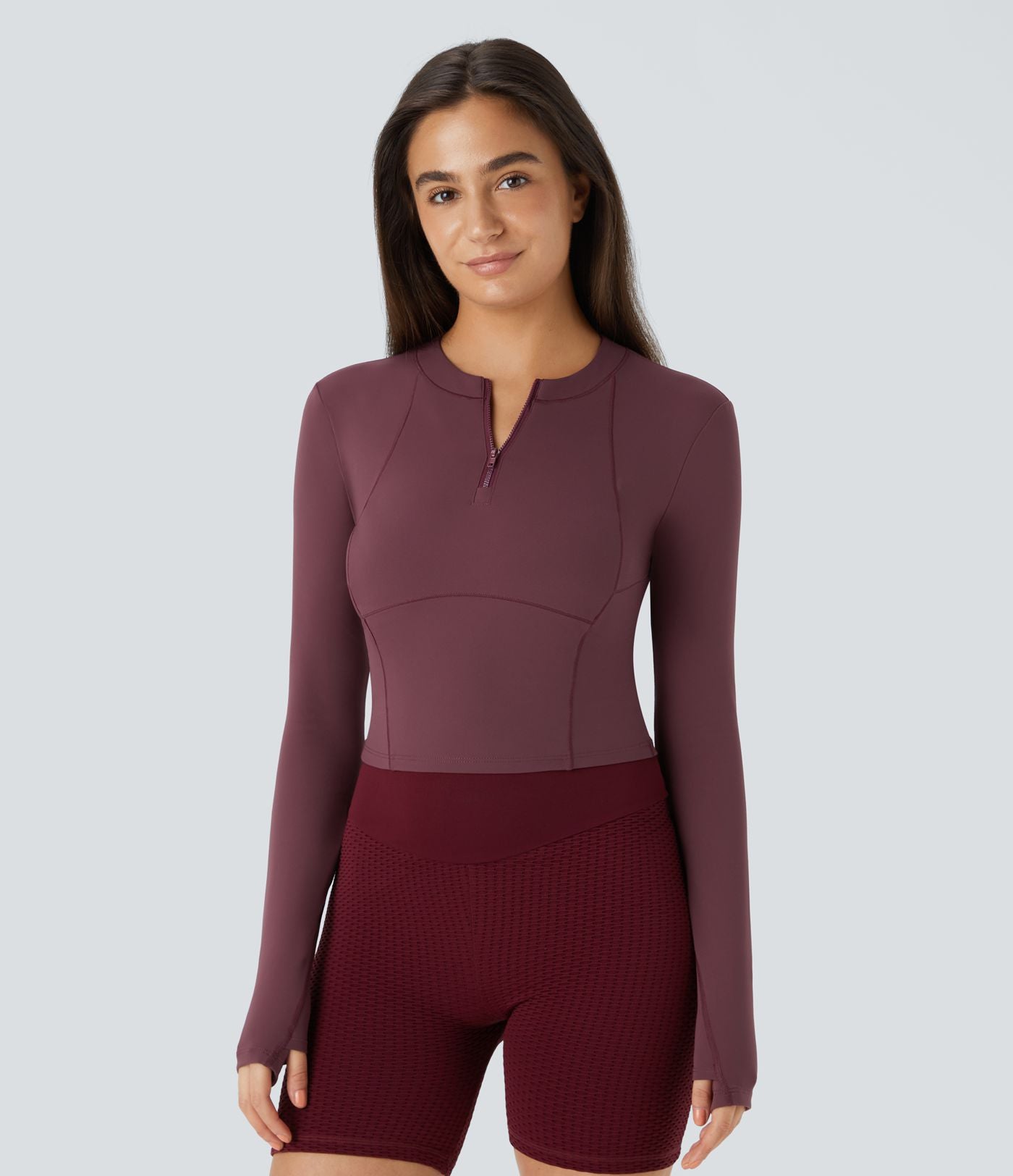 Softlyzero™ Plush Top Sport de Golf Court à Manches Longues avec Trou pour Pouce et Demi-Zip