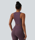 Débardeur yoga court SoftlyZero™ col rond déchiré avec dentelle contrastante - UPF50+