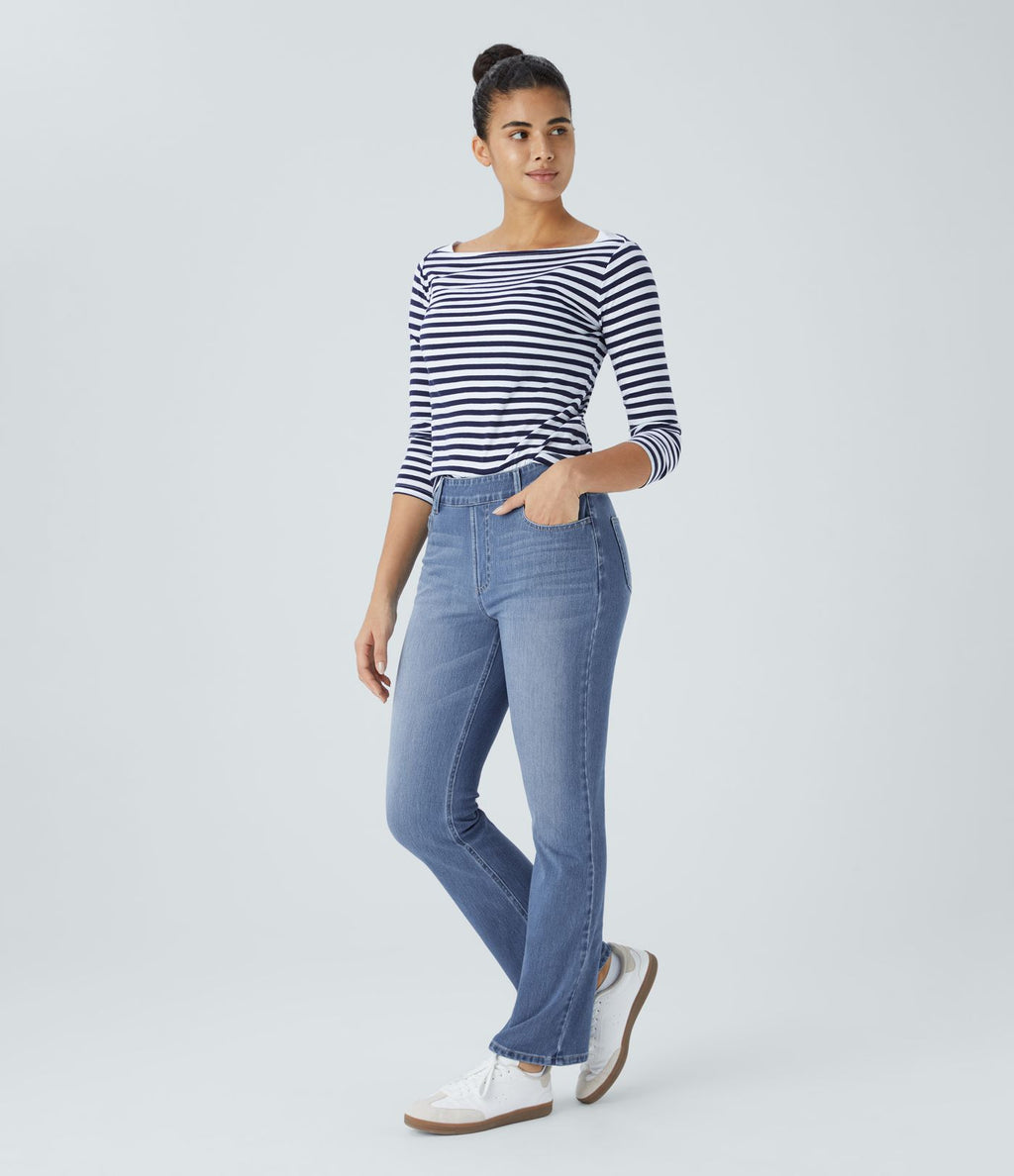 Halara Flex™ Jeans bootcut Casual Taille Haute Multiples Poches Lavés Élastiques et Tricotés Coupe