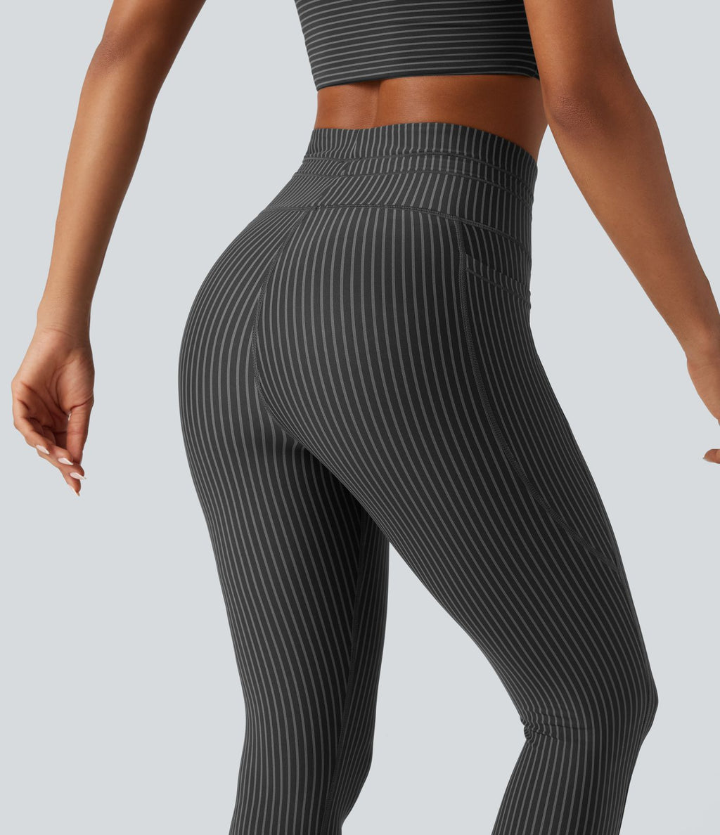 Legging de yoga rayé taille haute avec cordon de serrage et poches