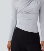 Cowl Neck Ruched Long Sleeve Slim Work Top