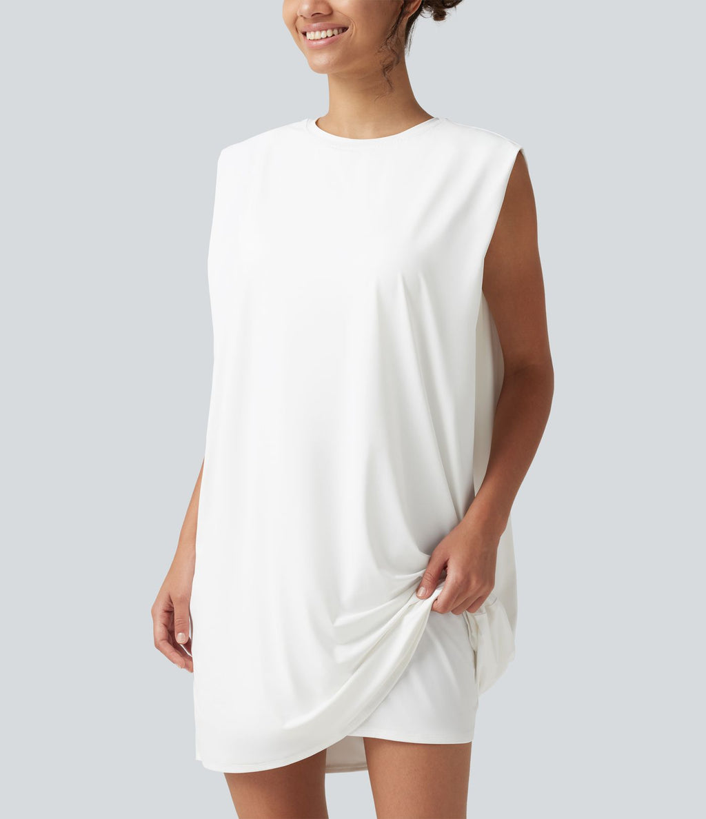 Robe active mini de yoga à col rond avec coussinets amovibles, poches et protection solaire UPF 50+
