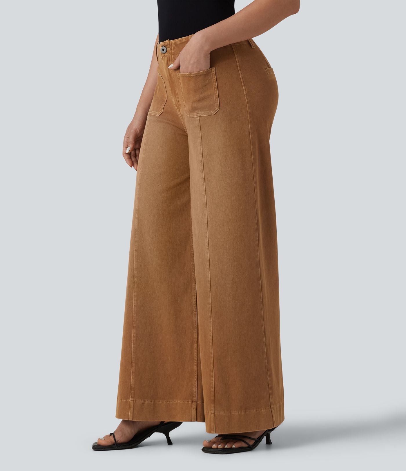 Jean large Halara Flex™ décontracté coloré, taille haute, avec poches